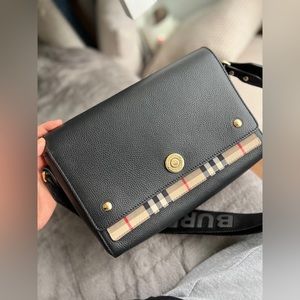 BURBERRY Note Medium Leather & Vintage Check Crossbody Bag